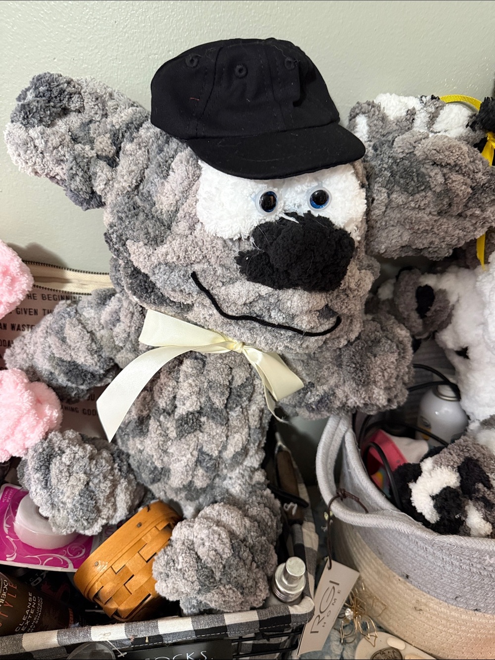 mine Gray and White Koala Plush with Black Hat